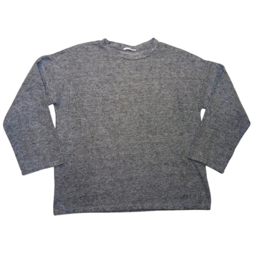 Zara Trafaluc Crewneck Cotton Blend Fuzzy  Soft Grey Sweater Womans Large